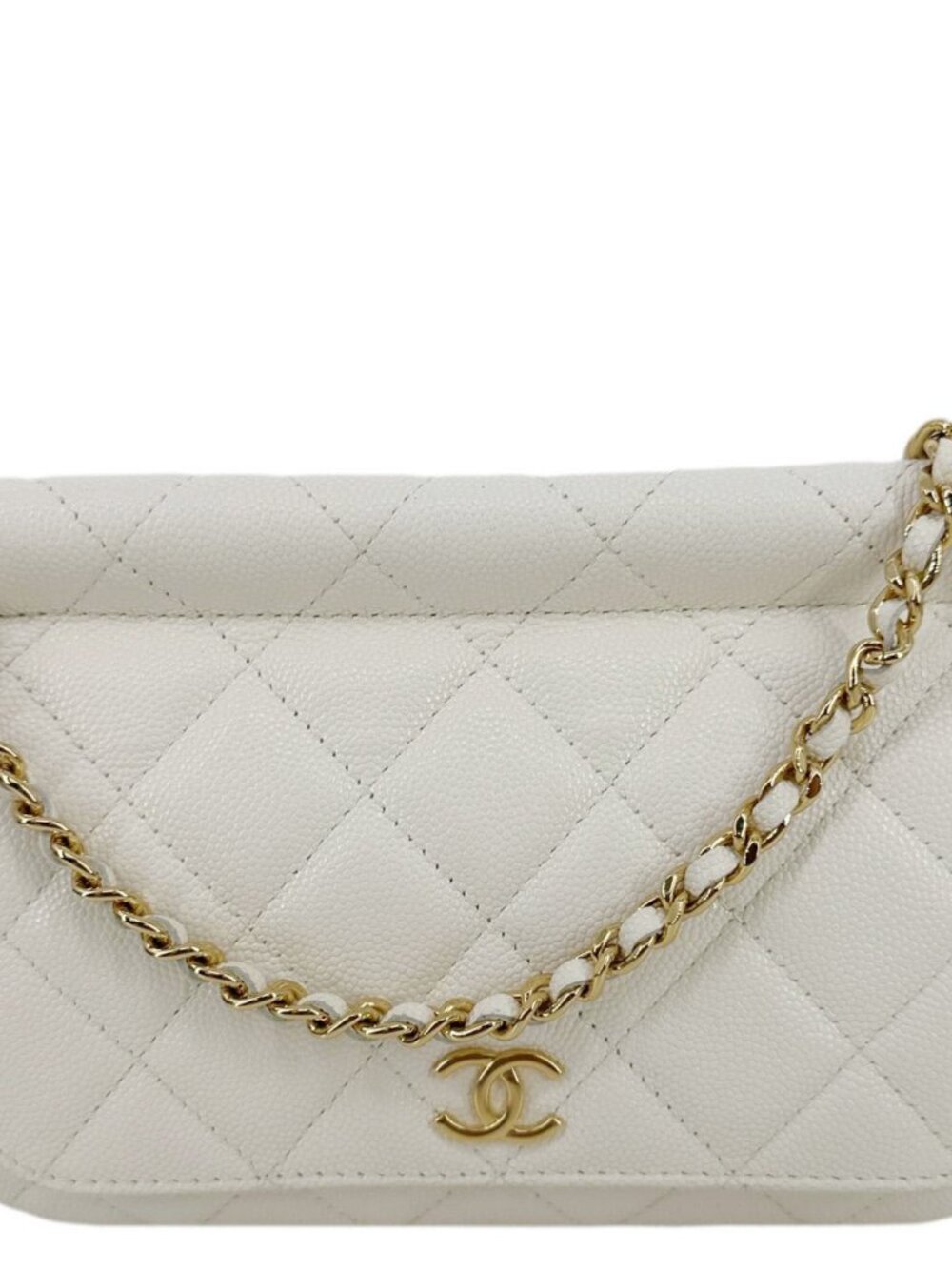 Chanel CC Frame Flap Quilted Caviar Leather Crossbody Bag White - Picture 1 of 11